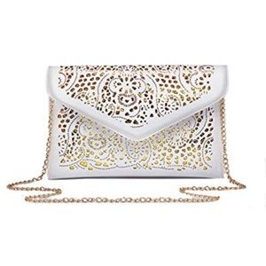 Women's White and Gold Envelope Clutch Purse